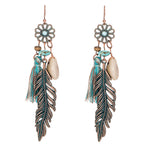 Bohemian Ethnic Tassel Fringe Leaf Stones Earrings - Yamama