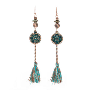 Bohemian Ethnic Tassel Fringe Leaf Stones Earrings - Yamama