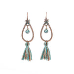 Bohemian Ethnic Tassel Fringe Leaf Stones Earrings - Yamama