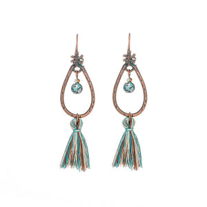 Bohemian Ethnic Tassel Fringe Leaf Stones Earrings - Yamama