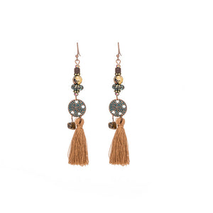 Bohemian Ethnic Tassel Fringe Leaf Stones Earrings - Yamama