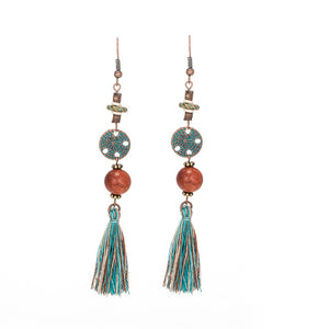 Bohemian Ethnic Tassel Fringe Leaf Stones Earrings - Yamama