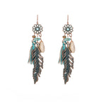 Bohemian Ethnic Tassel Fringe Leaf Stones Earrings - Yamama