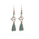 Bohemian Ethnic Tassel Fringe Leaf Stones Earrings - Yamama