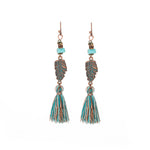 Bohemian Ethnic Tassel Fringe Leaf Stones Earrings - Yamama