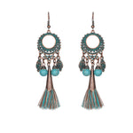 Bohemian Ethnic Tassel Fringe Leaf Stones Earrings - Yamama